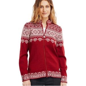 Dale of Norway Women’s Viking Ragnhild 100% Wool Full Zip Sweater Jacket Red XXL